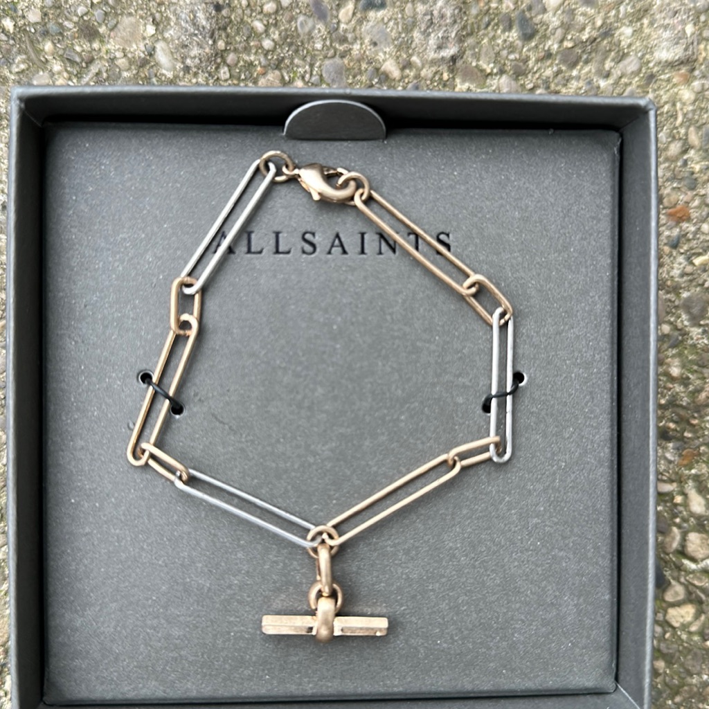 New Allsaints Two-Tone Chain Link Bar Pendant Bracelet 35$